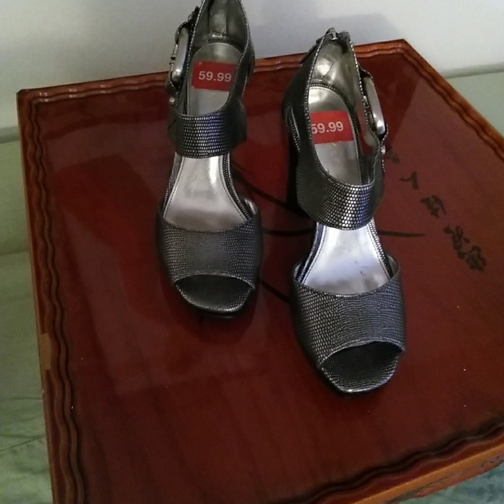 Calvin Klein silver & black heels
